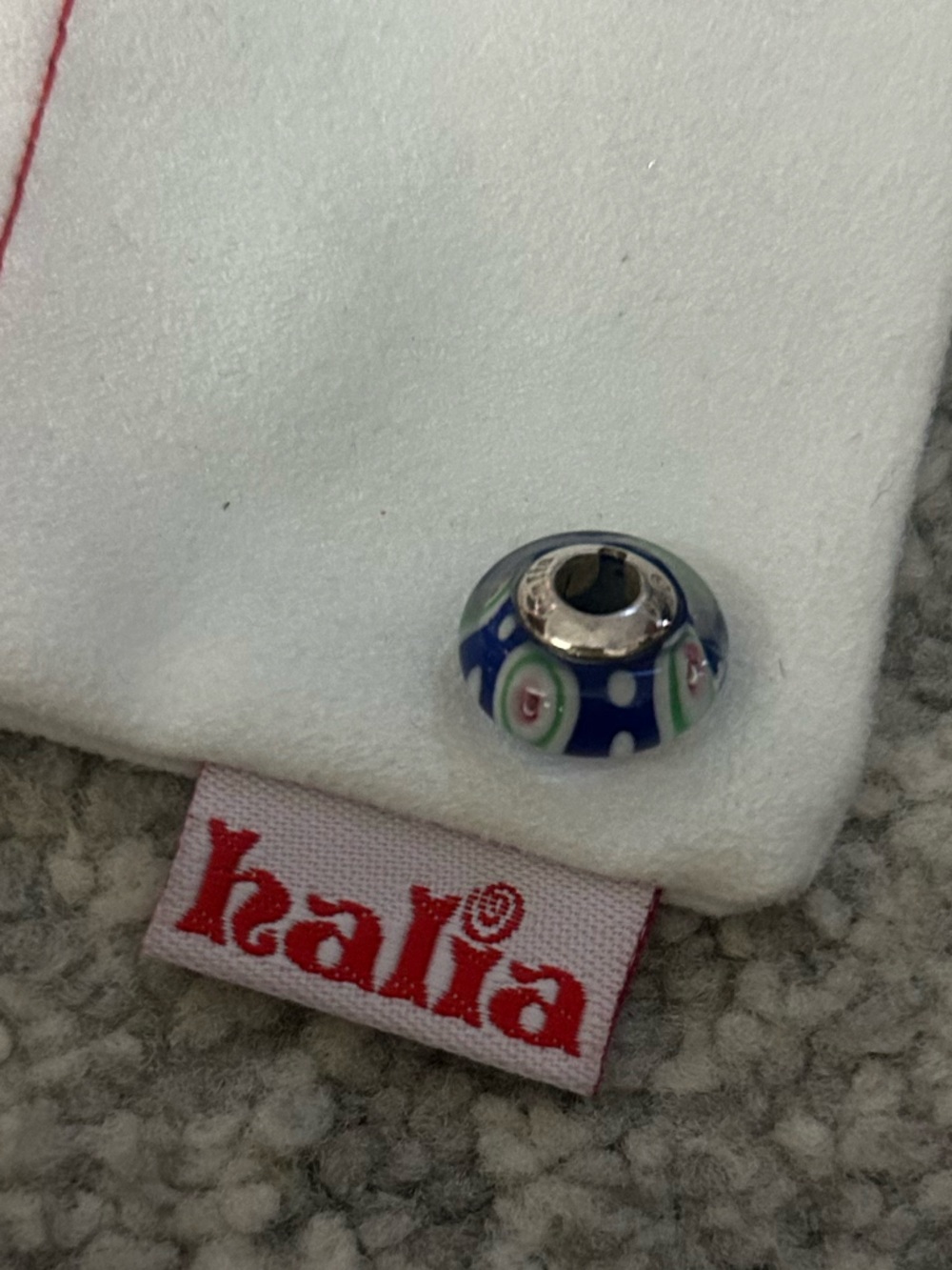 Halia “Peppermint Swirl” Glass Murano-Style Charm - Blue with Green & Pink Accen